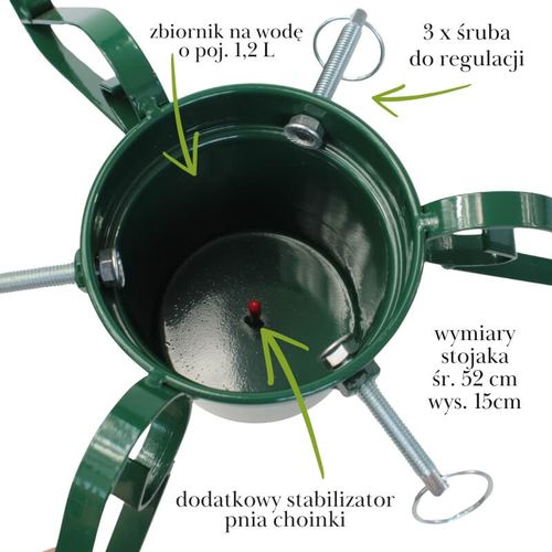 Metalowy stojak na choinkę zielony trójnóg, z pojemnikiem na wodę (do 2,1 m) H6303GR na Arena.pl