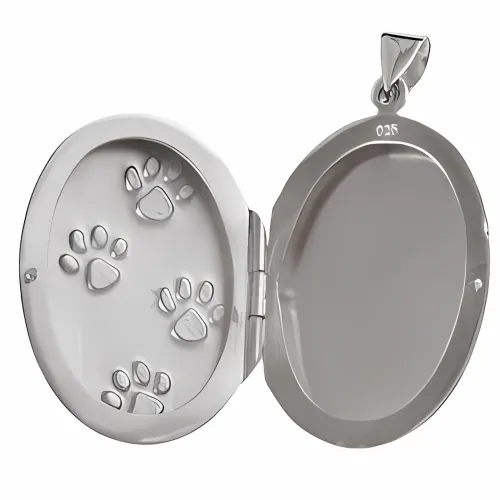 OWALNY SREBRNY OTWIERANY WISIOR SEKRETNIK PUZDERKO PSIE KOCIE ŁAPY ŁAPKI na Arena.pl