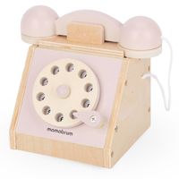 Drewniany telefon zabawkowy Mamabrum retro pastelowy róż 17 x 12 x 14 cm