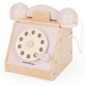 Drewniany telefon zabawkowy Mamabrum retro pastelowy róż 17 x 12 x 14 cm