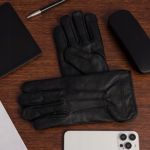 Rękawiczki skórzane męskie klasyczne DOTYKOWE z polarkiem miś na Arena.pl