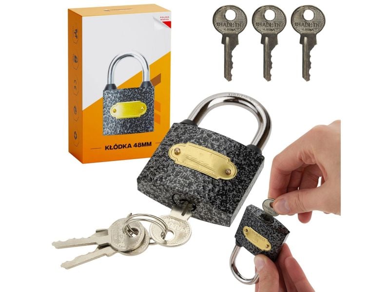 Kłódka żeliwna 48 mm 3 kluczyki samozatrzaskowa zdjęcie 1