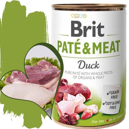 mokra karma dla psa brit pate & meat duck 400 g bezzbożowa puszka z kaczką na Arena.pl