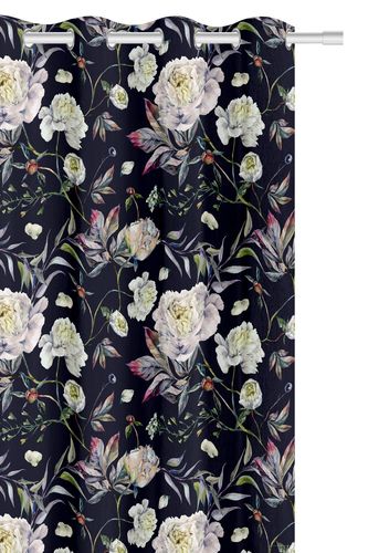 Zasłona gotowa na przelotkach PEONY 140x250 czarna kwiaty peonii na Arena.pl