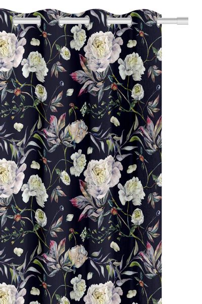 Zasłona gotowa na przelotkach PEONY 140x250 czarna kwiaty peonii zdjęcie 3