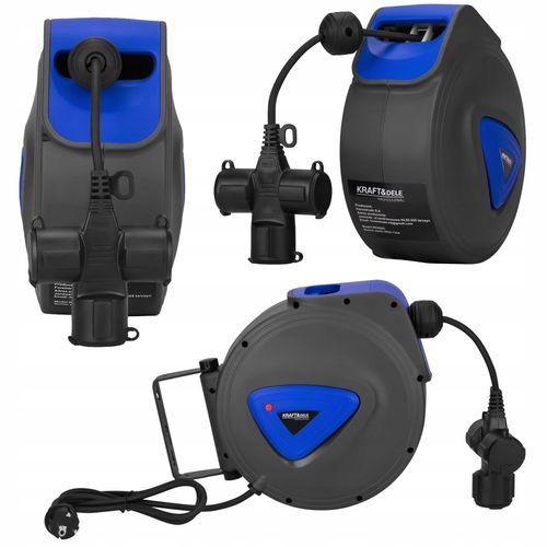 Przedłużacz Bębnowy Automatyczny Zwijacz Ścienny 180° 15m 3x Kraft&Dele na Arena.pl