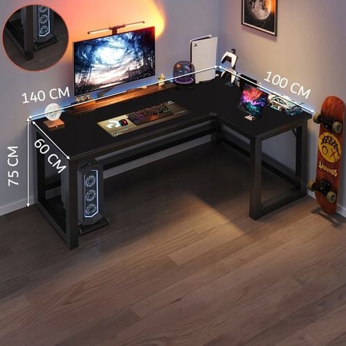 BIURKO NAROŻNE GAMINGOWE KOMPUTEROWE DUŻE NOWOCZESNE CZARNE 140 CM na Arena.pl
