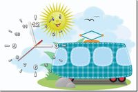60CM 40CM ZEGAR OBRAZ NIEBIESKI TRANWAJ DRUK PŁÓTNO RAMA