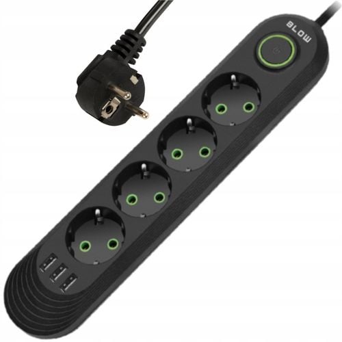 PRZEDŁUŻACZ LISTWA ZASILAJĄCA WŁĄCZNIK 3x USB 4 GNIAZDA 3m na Arena.pl
