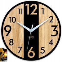 Zegar ścienny drewniany Dębowy LINCOLN - 33 cm cichy, zegar do salonu