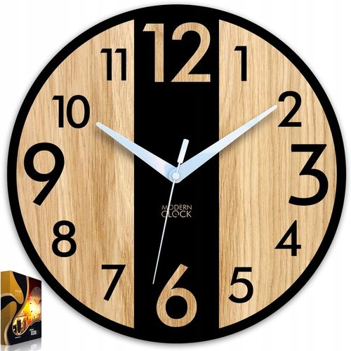 Zegar ścienny drewniany Dębowy LINCOLN - 33 cm cichy, zegar do salonu na Arena.pl