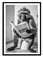 OBRAZ PLAKAT W RAMIE do Łazienki WC Toalety MAŁPA kibel gazeta P2533_53x73