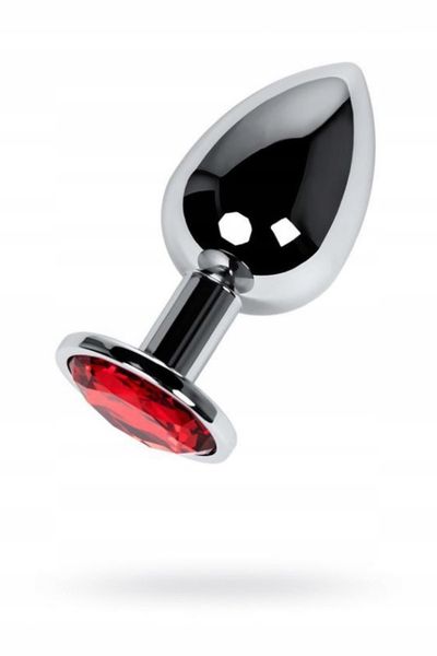 Silver anal plug TOYFA Metal with red round-shaped gem, zdjęcie 2