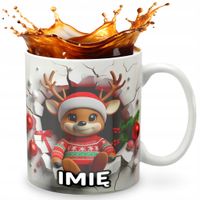 KUBEK 330ml Z GRAFIKĄ PREZENT NA ŚWIĘTA WZORY- RENIFER MIKOŁAJ BAJKA + IMIĘ