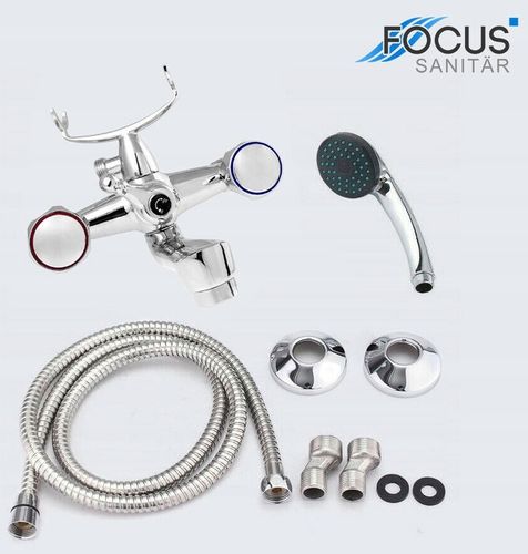 ZESTAW BATERIA WANNOWA NATRYSKOWA ŚCIENNA DO WANNY WĄŻ UCHWYT SŁUCHAWKA na Arena.pl