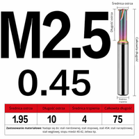 Frez do gwintowania jednoostrzowy Rozmiar: M2.5x0.45x75L - DLC