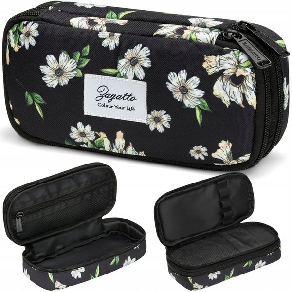 Piórnik dwukomorowy w kwiaty saszetka do szkoły dwie komory pojemny ZAGATTO zdjęcie 1