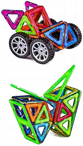 EDUKACYJNE KLOCKI MAGNETYCZNE 124 elementy SZABLON certyfikat GRATIS na Arena.pl