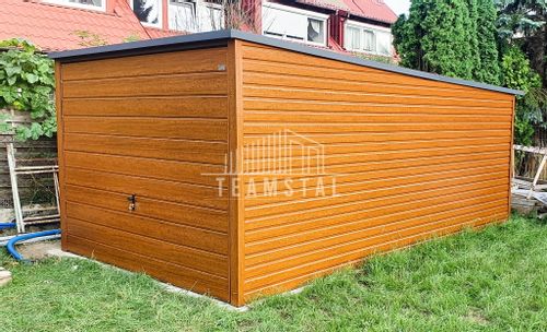 GARAŻ BLASZANY 3m x 5m poziom - spad tył  Brama uchylna - drewnopodobny TS213 3x5 na Arena.pl