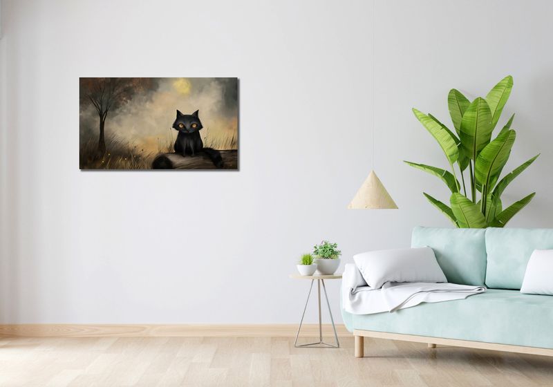 Obraz 90x50cm Czarny Kot zdjęcie 2