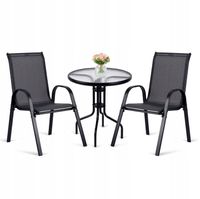 ZESTAW STOLIK OKRĄGŁY 2 KRZESŁA METALOWE TEKSTYLNE OGRODOWE NA TARAS BALKON