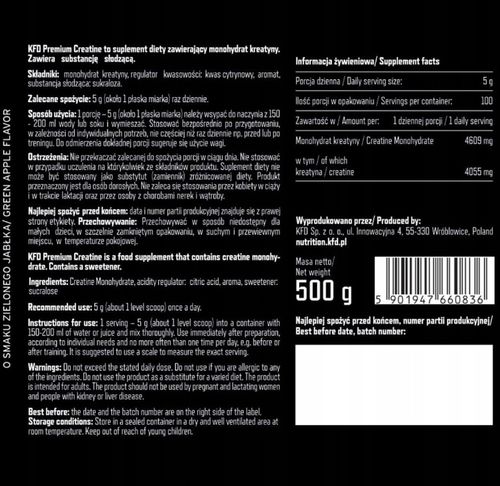 Kreatyna proszek jabłkowy KFD 500 g na Arena.pl