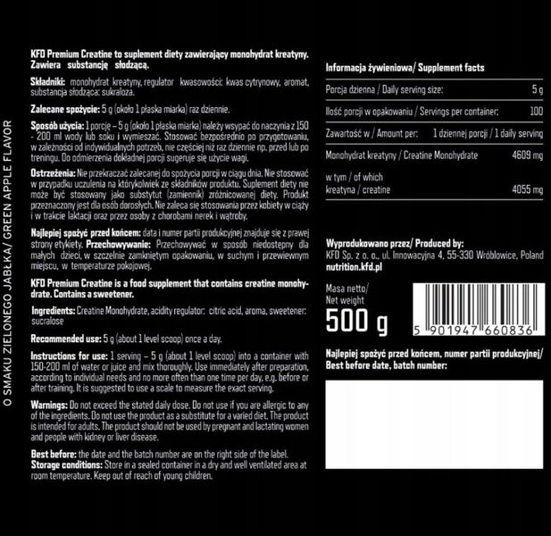 Kreatyna proszek jabłkowy KFD 500 g zdjęcie 8