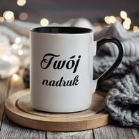 Biały kubek z Twoim nadrukiem czarne wnętrze i ucho
