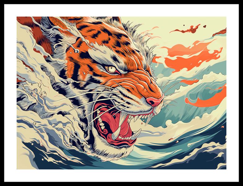 Plakat 55x40cm Tygrys Na Fali zdjęcie 3