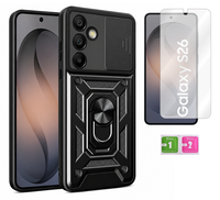 Etui pancerne do SAMSUNG GALAXY S26 Slide Ring czarny + szkło na ekran 9H