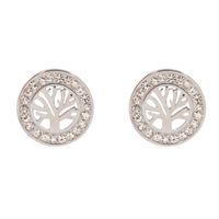 Xuping – kolczyki kółeczka z drzewkiem w kolorze srebra kryształki