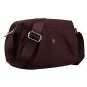 bordowa, poręczna listonoszka damska z poliestru zawieszona na szerokim