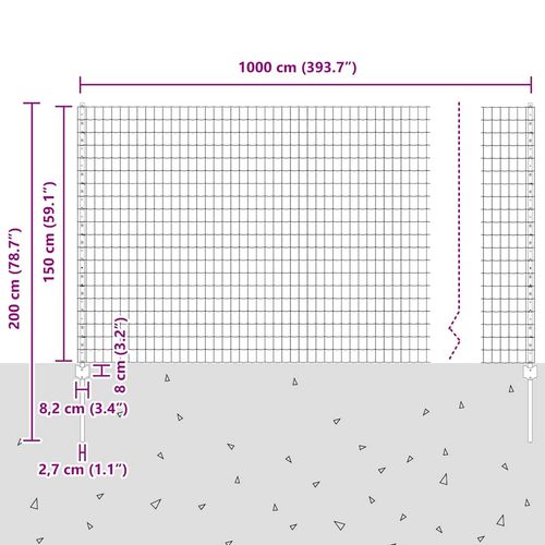 Ogrodzenie z słupkami Srebrny 1.5 x 10 m Stal na Arena.pl