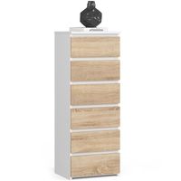 Wąska komoda do salonu, STILO, 40x35x109, biały, dąb sonoma| TYLETEGOTU