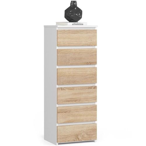 Wąska komoda do salonu, STILO, 40x35x109, biały, dąb sonoma| TYLETEGOTU na Arena.pl