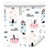 Tapeta ścienna do pokoju dziecka domki zwierzęta