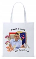 Mateusz Morawiecki Pis Torba Eco Biała Shopper Z Nadrukiem Ze Zdjęciem