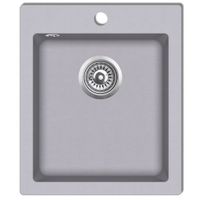 Granitowy zlewozmywak jednokomorowy, nasadowy, szary