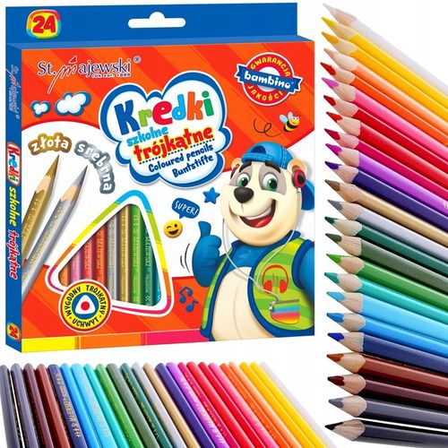 Kredki Trójkątne Szkolne Ołówkowe 24 kol. Złota Srebrna Bambino na Arena.pl