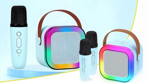 ZESTAW GŁOŚNIK BLUETOOTH PRZENOŚNY KARAOKE RGB 2 MIKROFONY USB SD MINI JACK na Arena.pl