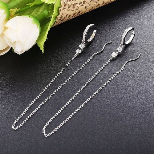 MD długa srebrna nausznica kolczyk łańcuszek S925 na Arena.pl