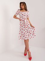 Biała trapezowa sukienka z bufiastymi rękawami 40