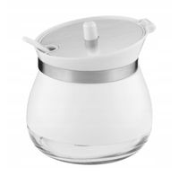 Cukiernica szklana z pokrywką i łyżeczką POLA tworzywo stal malowana proszkowo biała