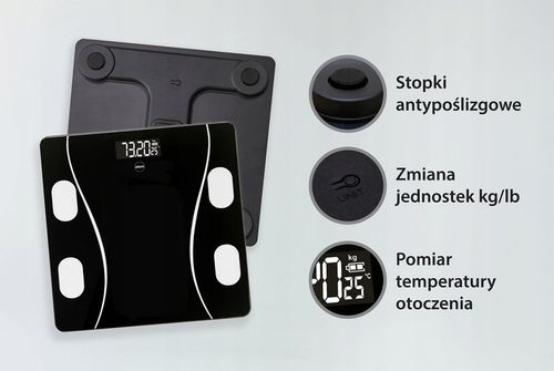 WAGA ŁAZIENKOWA ANALITYCZNA BMI ELEKTRONICZNA BLUETOOTH SZKLANA DO 180kg na Arena.pl
