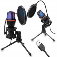 MIKROFON PC POJEMNOŚCIOWY USB LED RGB DLA STREAMERA YOUTUBERA GAMINGOWY