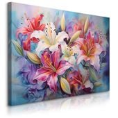 Obraz Do Sypialni Kolorowe Lilie Kwiaty Natura Abstrakcja 90cm x 60cm
