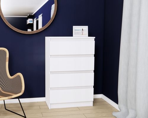 Komoda biała, 4 szuflady, szafka RTV, 60 cm, nowoczesna, salon, na Arena.pl