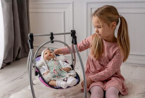 ZESTAW dla lalek ŁÓŻECZKO + KRZESEŁKO DO KARMIENIA + HUŚTAWKA dla lalki na Arena.pl