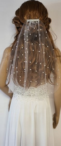 Welon ślubny Wieczor Panieński perelki krótki zdjęcie 4