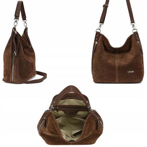 Torebka damska zamszowa worek zamsz skóra naturalna duża a4 markowa LOCCATI na Arena.pl